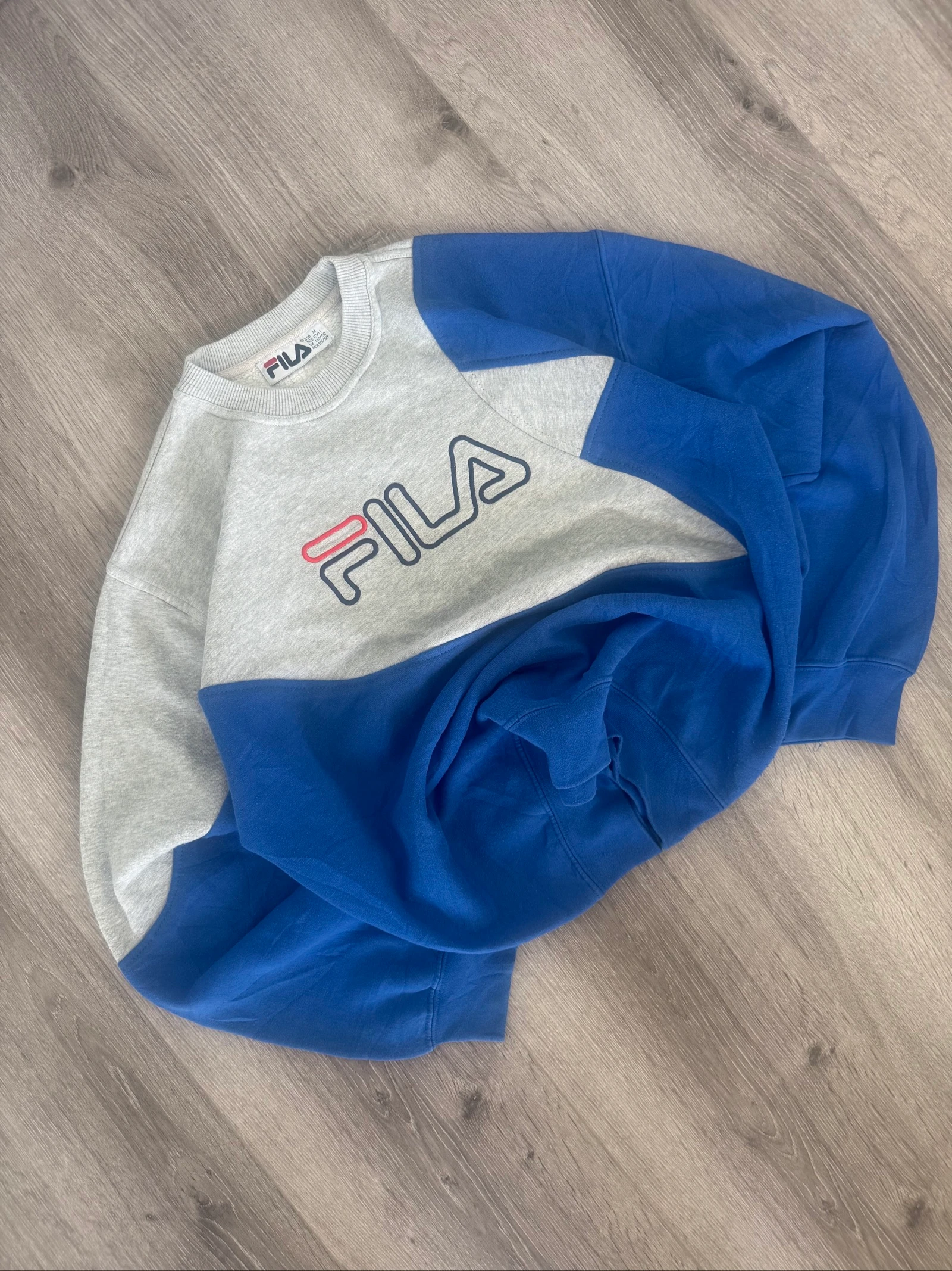 FILA Vintage Colorblock Sweatshirt M Blue Grey Crewneck 90s Streetwear Unisex – photo 2